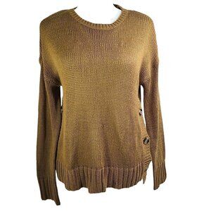 RDI Mustard Yellow Crew Neck Open Knit Nautical Button Oversized Sweater Top